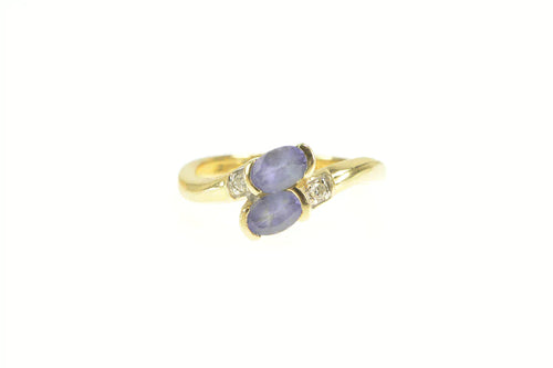 14K Oval Tanzanite Diamond Accent Bypass Ring Yellow Gold