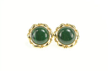 Load image into Gallery viewer, 14K Round Malachite Cabochon Ornate Retro Stud Earrings Yellow Gold