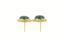 Load image into Gallery viewer, 14K Round Malachite Cabochon Ornate Retro Stud Earrings Yellow Gold