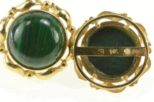 Load image into Gallery viewer, 14K Round Malachite Cabochon Ornate Retro Stud Earrings Yellow Gold