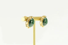 Load image into Gallery viewer, 14K Round Malachite Cabochon Ornate Retro Stud Earrings Yellow Gold