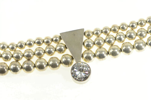 Sterling Silver 35.5mm Tiered Round Beaded Geometric CZ Necklace 15