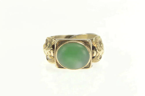 Sterling Silver Ornate Chinese Green Chalcedony 18k Two Tone Ring