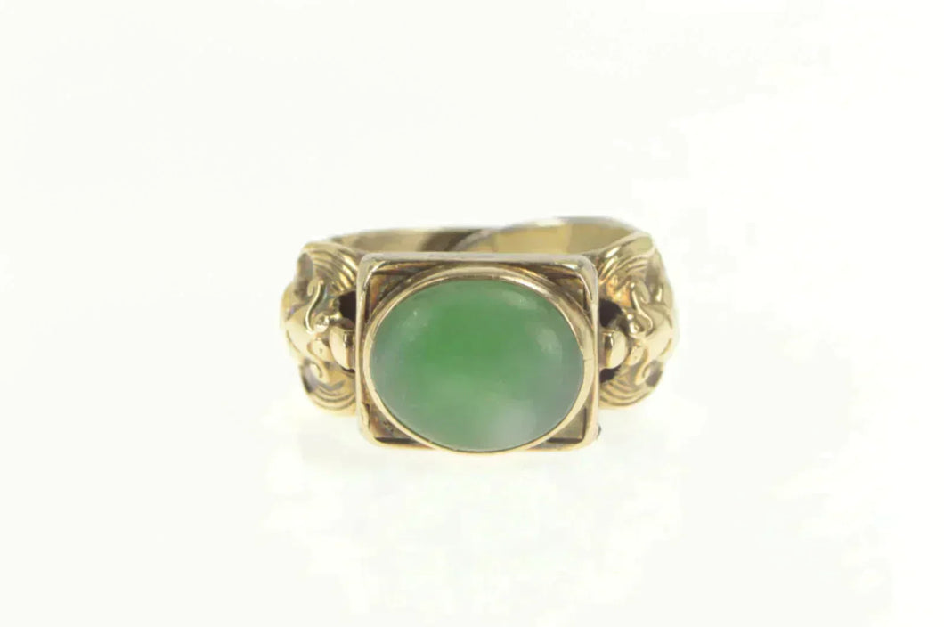 Sterling Silver Ornate Chinese Green Chalcedony 18k Two Tone Ring