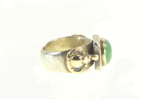 Sterling Silver Ornate Chinese Green Chalcedony 18k Two Tone Ring