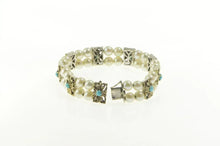 Load image into Gallery viewer, 18K Pearl Turquoise Beaded Flower Statement Bracelet 6.25&quot; White Gold