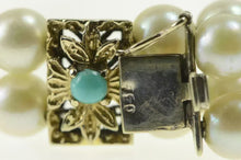 Load image into Gallery viewer, 18K Pearl Turquoise Beaded Flower Statement Bracelet 6.25&quot; White Gold