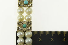 Load image into Gallery viewer, 18K Pearl Turquoise Beaded Flower Statement Bracelet 6.25&quot; White Gold