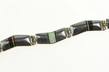 Load image into Gallery viewer, Sterling Silver S Tso Navajo Hematite Onyx Opal Zig Zag Bracelet 6.75&quot;