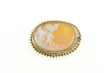 Load image into Gallery viewer, 10K Carved Farmhouse Scene Oval Cameo Pendant/Pin Yellow Gold