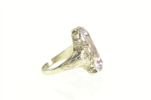 14K Art Deco Amethyst Filigree Statement Ring White Gold