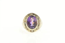 Load image into Gallery viewer, 14K Art Deco Amethyst Diamond Halo Etched Ring Yellow Gold