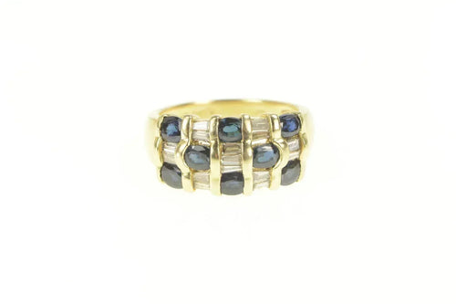 14K Natural Sapphire Baguette Diamond Statement Ring Yellow Gold