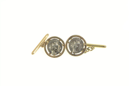 14K Ancient Roman Coin Tribute Bezel Statement Cuff Links Yellow Gold