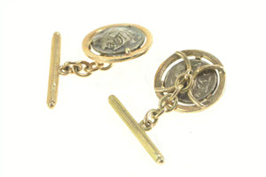 14K Ancient Roman Coin Tribute Bezel Statement Cuff Links Yellow Gold