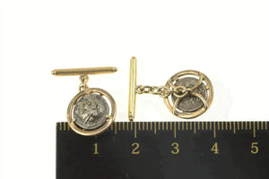 14K Ancient Roman Coin Tribute Bezel Statement Cuff Links Yellow Gold