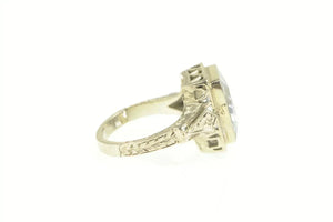 18K Art Deco Emerald Cut Aquamarine Filigree Ring Yellow Gold