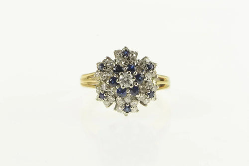 14K 0.83 Ctw Diamond Sapphire Halo Round Cluster Ring Yellow Gold