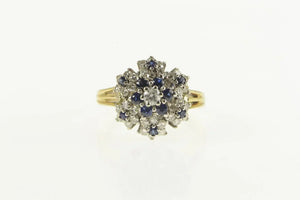 14K 0.83 Ctw Diamond Sapphire Halo Round Cluster Ring Yellow Gold