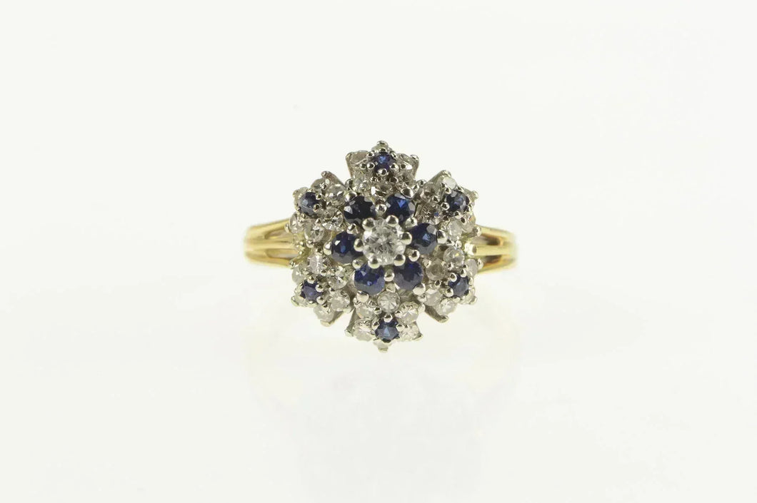 14K 0.83 Ctw Diamond Sapphire Halo Round Cluster Ring Yellow Gold