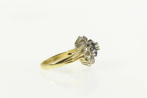 14K 0.83 Ctw Diamond Sapphire Halo Round Cluster Ring Yellow Gold