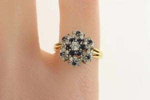 14K 0.83 Ctw Diamond Sapphire Halo Round Cluster Ring Yellow Gold