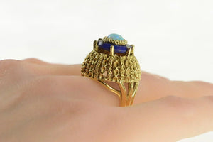 18K Opal Lapis Lazuli 1960's Domed Cocktail Ring Yellow Gold
