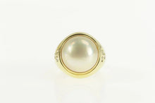 Load image into Gallery viewer, 14K Retro Pearl Diamond Flush Accent Cocktail Ring Yellow Gold