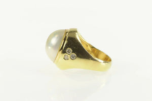 14K Retro Pearl Diamond Flush Accent Cocktail Ring Yellow Gold