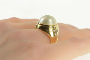 14K Retro Pearl Diamond Flush Accent Cocktail Ring Yellow Gold