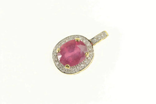18K 4.76 Ctw Natural Ruby Diamond Halo Designer Pendant Yellow Gold