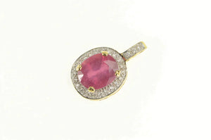 18K 4.76 Ctw Natural Ruby Diamond Halo Designer Pendant Yellow Gold
