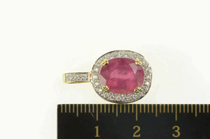 18K 4.76 Ctw Natural Ruby Diamond Halo Designer Pendant Yellow Gold
