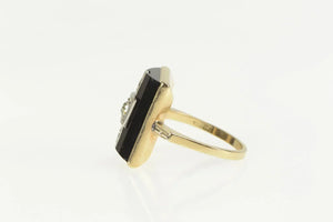 10K 1950's Black Onyx CZ Diamond Statement Ring Yellow Gold