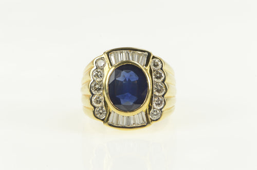 18K 5.59 Ctw Natural Sapphire Diamond Halo Squared Ring Yellow Gold