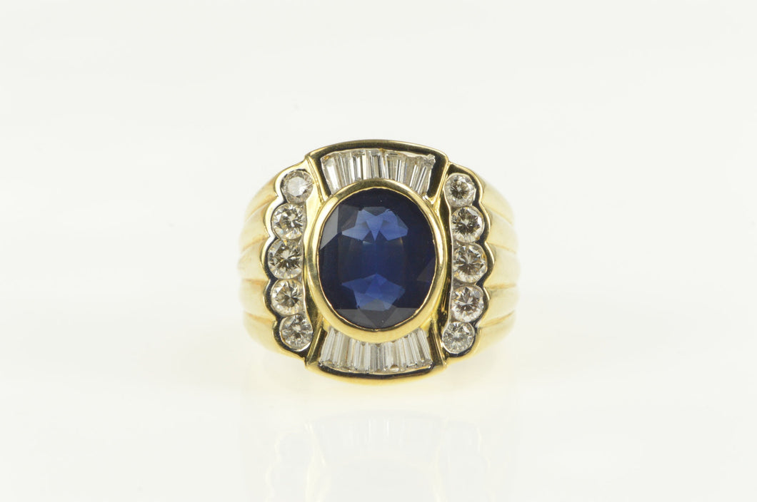 18K 5.59 Ctw Natural Sapphire Diamond Halo Squared Ring Yellow Gold