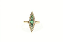 Load image into Gallery viewer, 14K Victorian Marquise Emerald Seed Pearl Navette Ring Yellow Gold