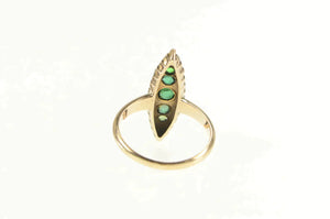 14K Victorian Marquise Emerald Seed Pearl Navette Ring Yellow Gold