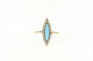 10K Victorian Marquise Turquoise Rose Diamond Ring Yellow Gold