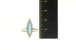 10K Victorian Marquise Turquoise Rose Diamond Ring Yellow Gold