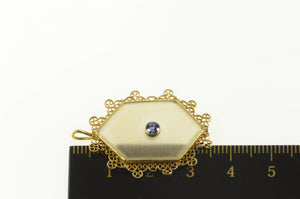 14K Camphor Glass Filigree Trim Sapphire Pendant Yellow Gold