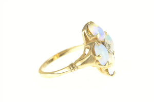 10K Oval Opal Cabochon Diamond Cocktail Ring Yellow Gold