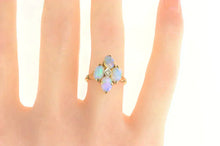 Load image into Gallery viewer, 10K Oval Opal Cabochon Diamond Cocktail Ring Yellow Gold