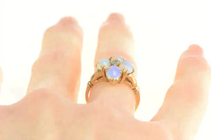 10K Oval Opal Cabochon Diamond Cocktail Ring Yellow Gold