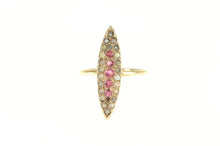 Load image into Gallery viewer, 14K Victorian Ruby Seed Pearl Navette Ring Yellow Gold