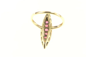 14K Victorian Ruby Seed Pearl Navette Ring Yellow Gold