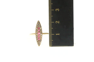 14K Victorian Ruby Seed Pearl Navette Ring Yellow Gold