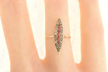 Load image into Gallery viewer, 14K Victorian Ruby Seed Pearl Navette Ring Yellow Gold