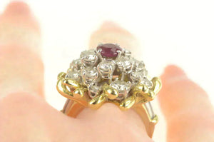 Platinum 3.75 Ctw Ruby Diamond Cluster Engagement Set Ring