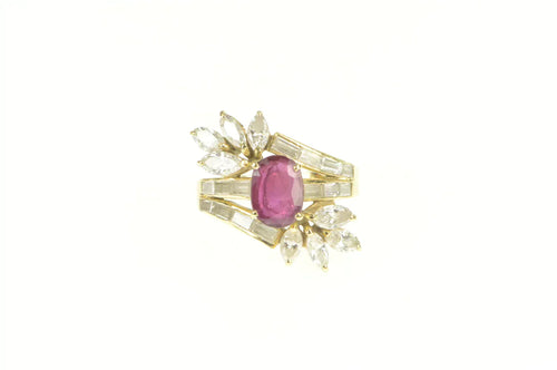 14K 4.29 Ctw Natural Ruby VVS Diamond Engagement Ring Yellow Gold